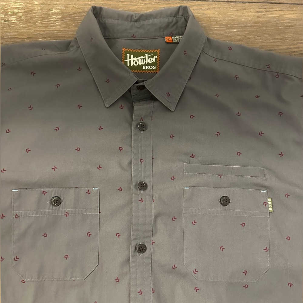 Howler Brothers Gray Button-Up Shirt with Maroon Micro Print